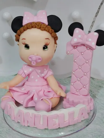 Topo de Bolo Menina para Festa Minnie Rosa