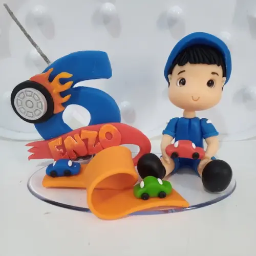 Topo de Bolo Menino com Carrinhos