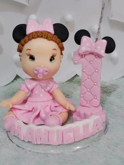 Topo de Bolo Menina para Festa Minnie Rosa