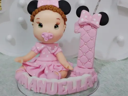 Topo de Bolo Menina para Festa Minnie Rosa
