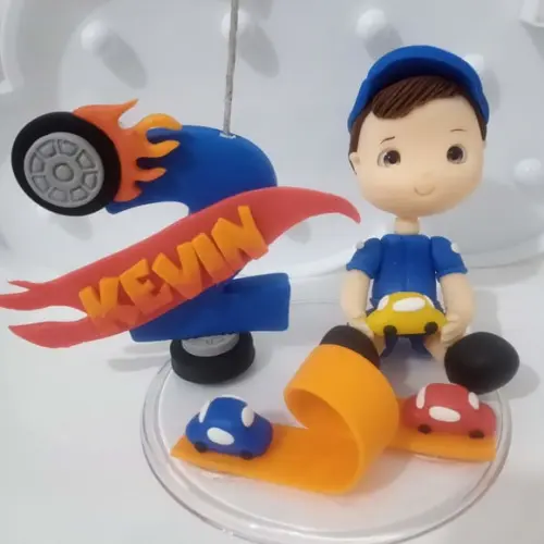 Topo de Bolo Menino com Carrinhos