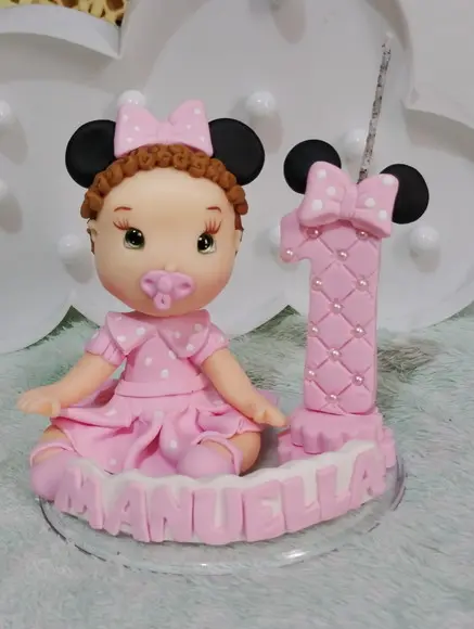 Topo de Bolo Menina para Festa Minnie Rosa