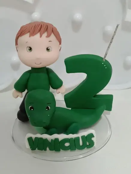 Topo de Bolo Menino e Jacaré com Vela Personalizado
