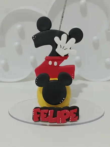 Topo de Bolo Mickey Vela de Biscuit com Nome