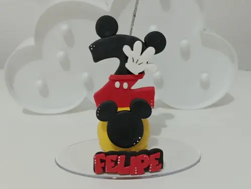 Topo de Bolo Mickey Vela de Biscuit com Nome