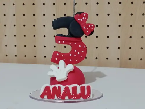 Topo de Bolo Minnie Vela de Biscuit com Nome