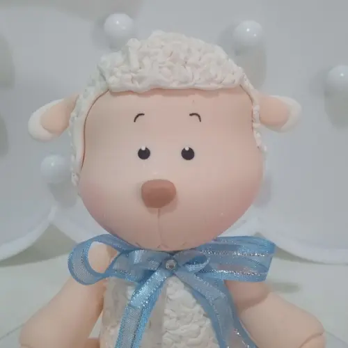 Topo de Bolo Ovelha de Biscuit com Nome para Chá de Bebê