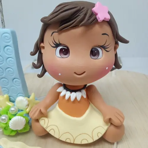 Topo de Bolo Personalizado Moana Baby com Vela e Nome