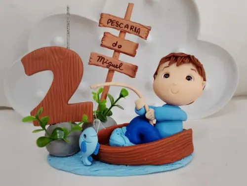 Topo de Bolo Pescaria para Festa Infantil de Biscuit
