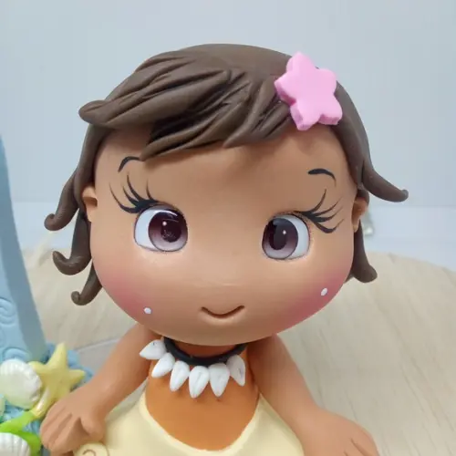 Topo de Bolo Personalizado Moana Baby com Vela e Nome