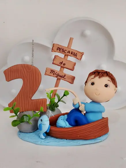 Topo de Bolo Pescaria para Festa Infantil de Biscuit