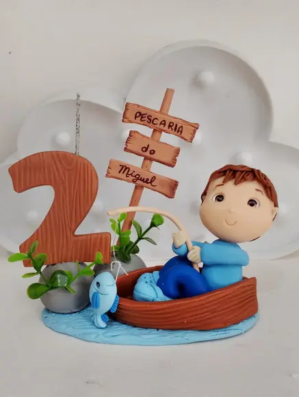 Topo de Bolo Pescaria para Festa Infantil de Biscuit