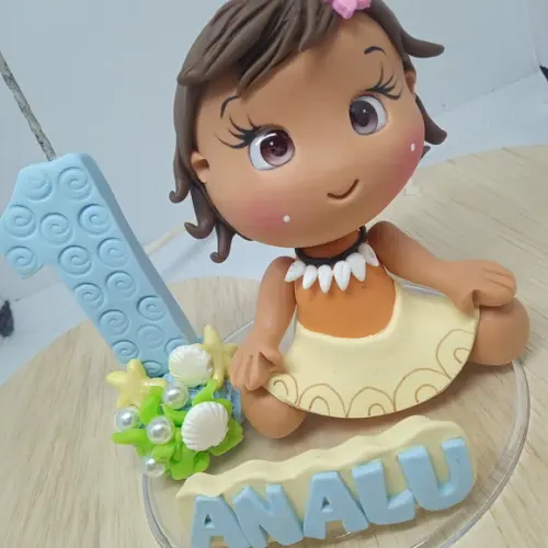 Topo de Bolo Personalizado Moana Baby com Vela e Nome