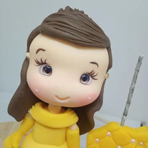 Topo de Bolo Princesa de Vestido Amarelo com Vela e Nome