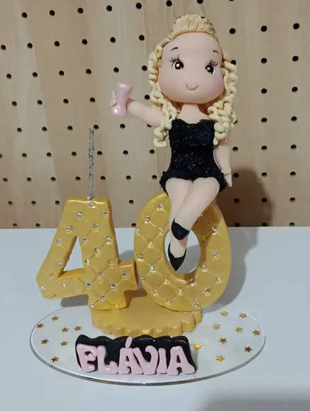 Topo de Bolo Quarentei Biscuit Personalizado Luxo