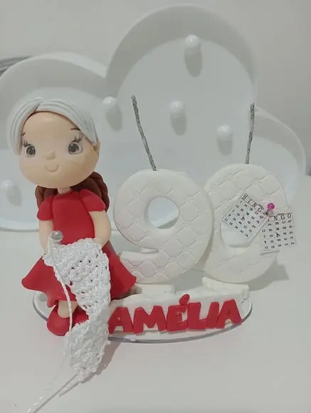 Topo de Bolo Vovó de Biscuit Vela e Nome
