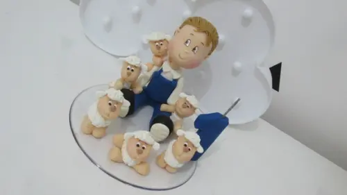 Topo de Bolo Vela Menino com Ovelhas