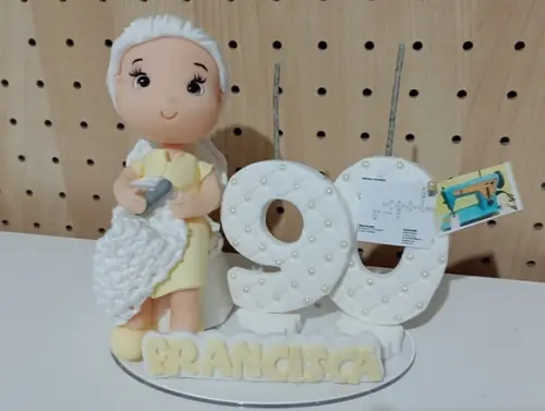 Topo de Bolo Vovó de Biscuit Vela e Nome
