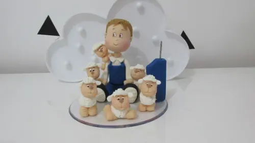 Topo de Bolo Vela Menino com Ovelhas