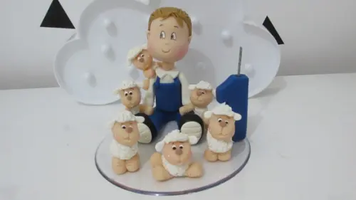 Topo de Bolo Vela Menino com Ovelhas
