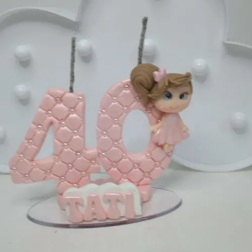 Vela Adolescente ou Adulto Rose com Aplique de Biscuit