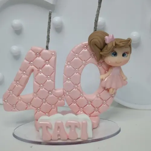 Vela Adolescente ou Adulto Rose com Aplique de Biscuit