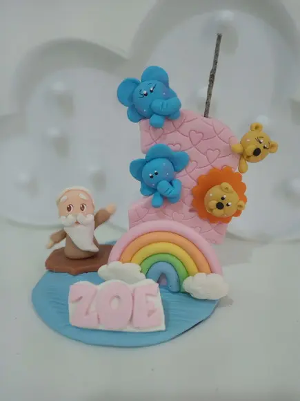 Vela Arca de Noé com Nome de Biscuit para Festa Infantil