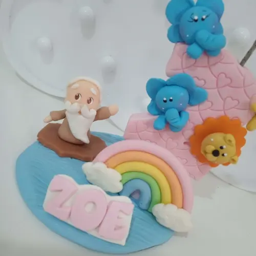 Vela Arca de Noé com Nome de Biscuit para Festa Infantil