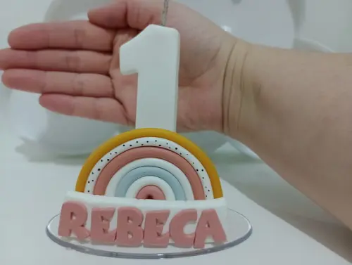 Vela Arco-íris Boho com Nome Cores Personalizadas