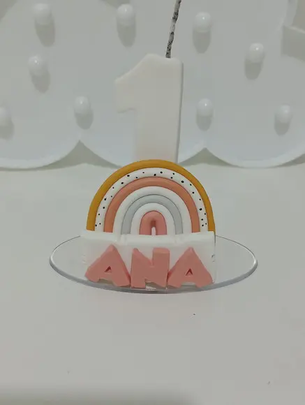 Vela Arco-íris Boho com Nome Cores Personalizadas