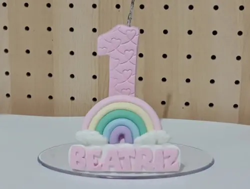 Vela Arco-íris de Biscuit com Nome