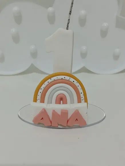 Vela Arco-íris Boho com Nome Cores Personalizadas