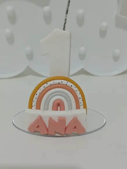 Vela Arco-íris Boho com Nome Cores Personalizadas