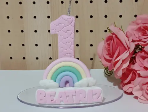 Vela Arco-íris de Biscuit com Nome