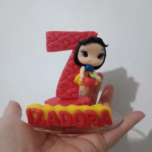 Vela Branca de Neve de Biscuit com Nome