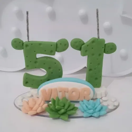 Vela Cactos de Biscuit para Festa Adulto