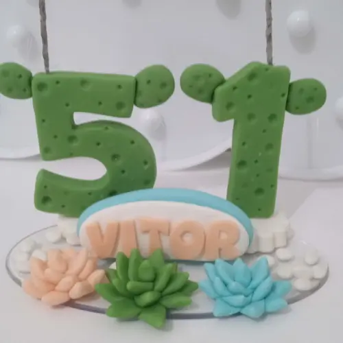 Vela Cactos de Biscuit para Festa Adulto