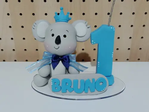 Vela Coala com Coroa de Biscuit