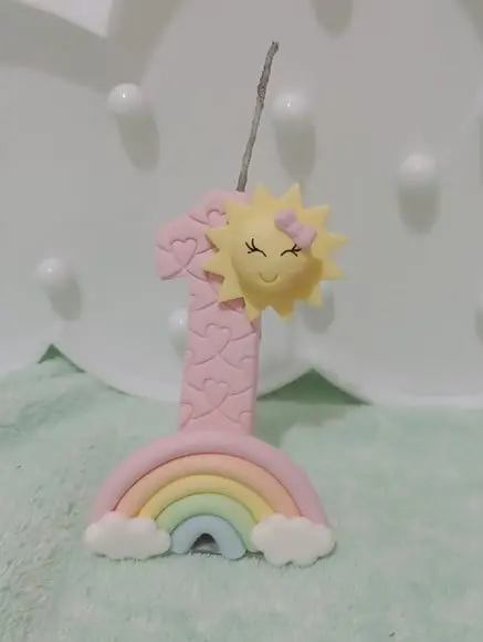 Vela de Biscuit Festa Raio de Sol com Arco-íris para Menina