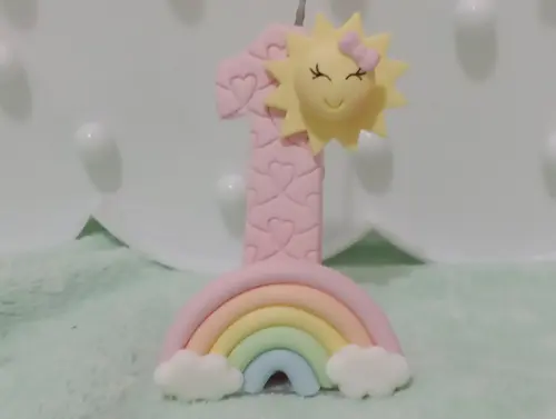 Vela de Biscuit Festa Raio de Sol com Arco-íris para Menina