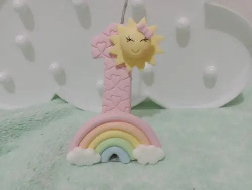 Vela de Biscuit Festa Raio de Sol com Arco-íris para Menina
