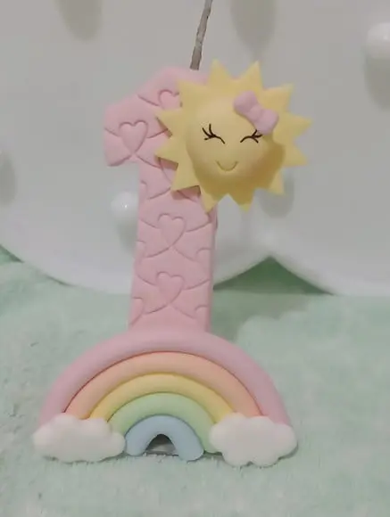 Vela de Biscuit Festa Raio de Sol com Arco-íris para Menina