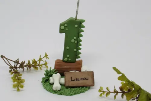 Vela Dinossauro Número Decorado de Biscuit