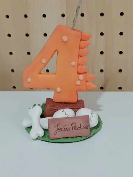 Vela Dinossauro Número Decorado de Biscuit