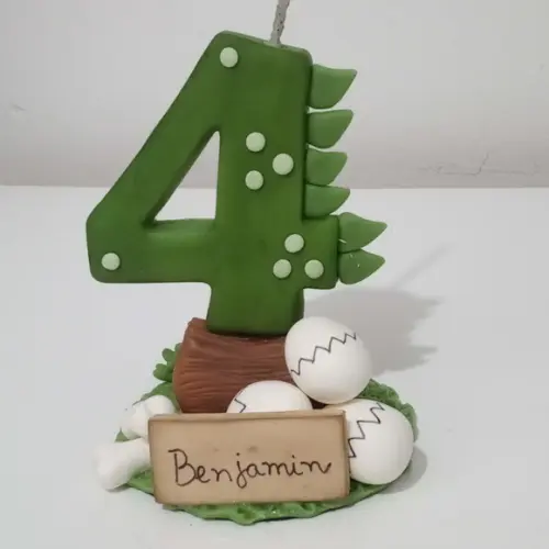 Vela Dinossauro Número Decorado de Biscuit