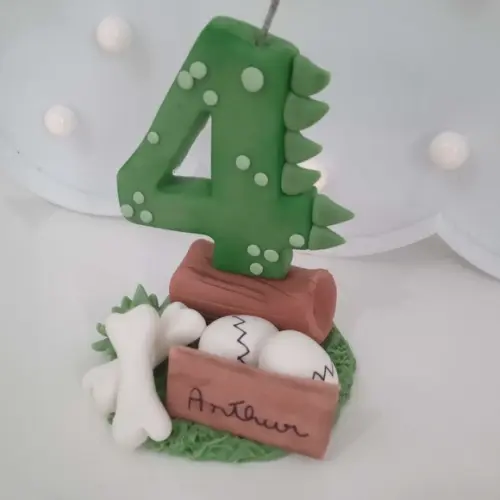Vela Dinossauro Número Decorado de Biscuit