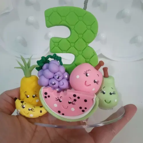 Vela Frutinhas com Carinha de Biscuit