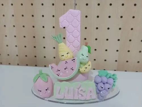Vela Frutinhas com Carinha de Biscuit com Nome Candy Collor