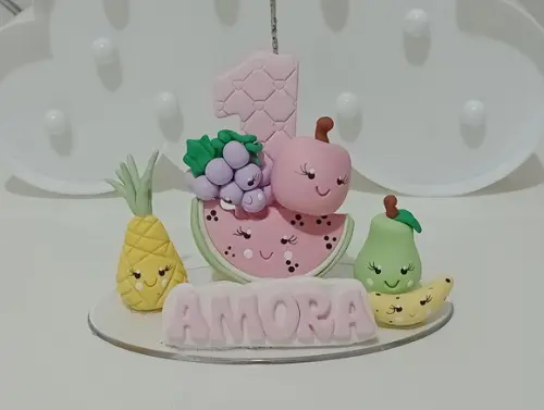 Vela Frutinhas com Carinha de Biscuit com Nome
