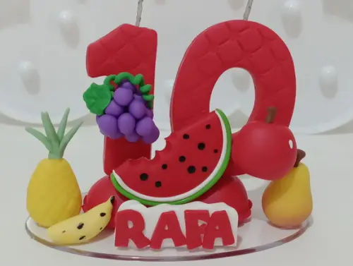 Vela Frutinhas de Biscuit Dois Números e Nome
